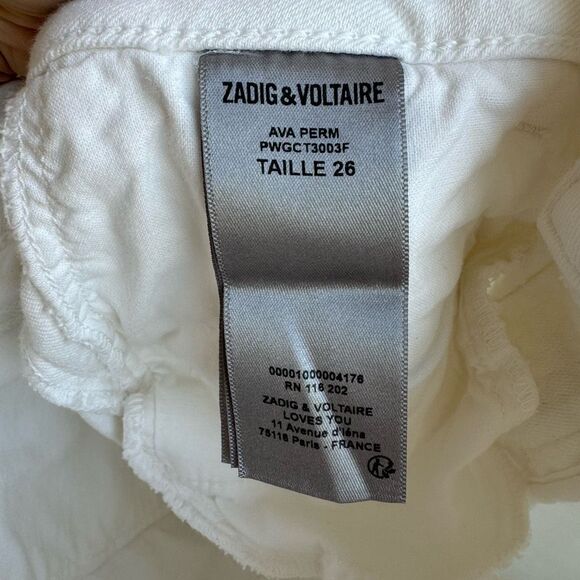 Zadig & Voltaire Ava Denim Straight Slim Fray Ankle Jeans Judo White Size 26 - Picture 9 of 10